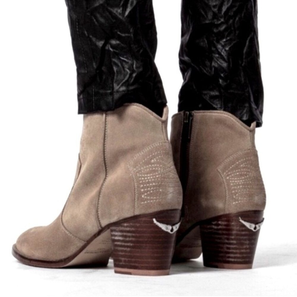 Zadig & Voltaire Molly Khaki Suede Wing Ankle Boots Spain 36 Western Block Heel
